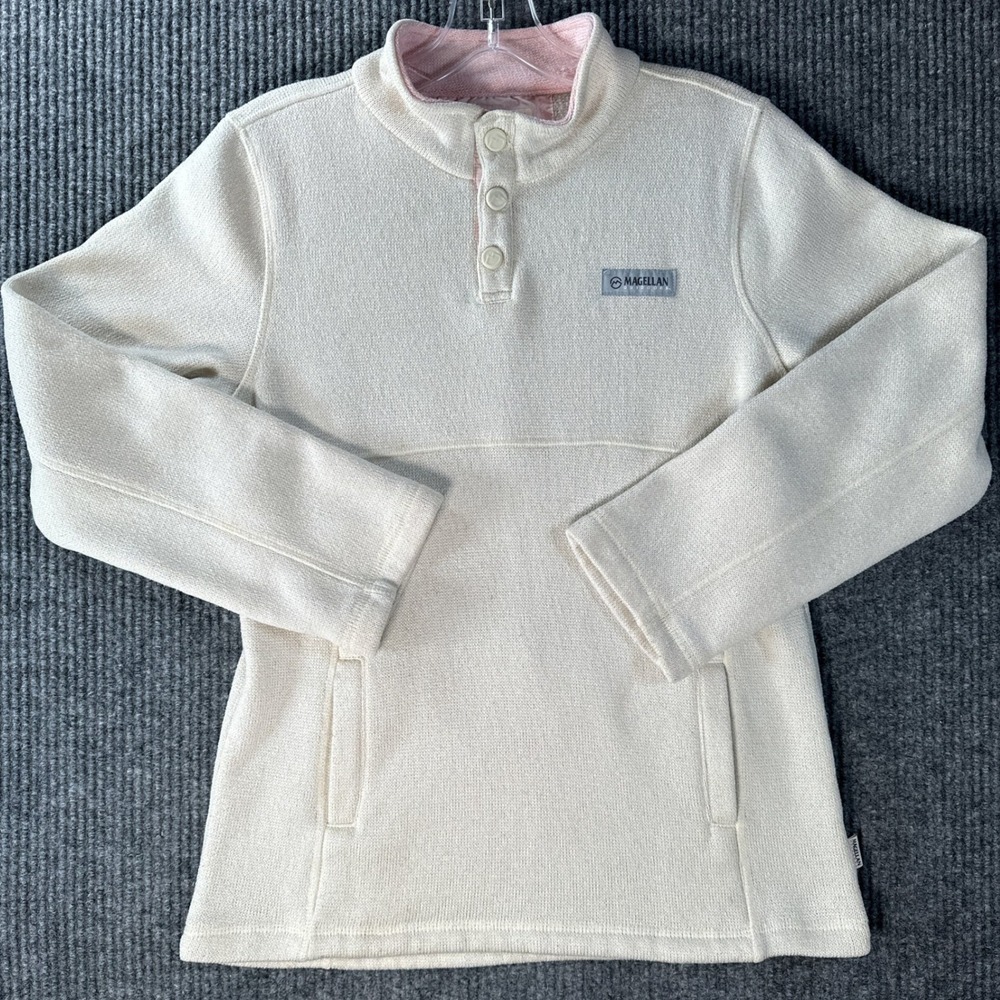 Magellan Outdoors Womens XL Cream Pink Snap Fleece Pullover Sweater 171439